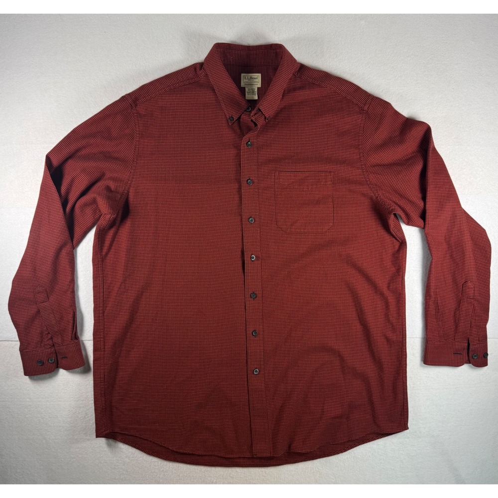 LL Bean Traditional Fit Red Black Houndstooth Cotton Shirt XXL-Tall 298277